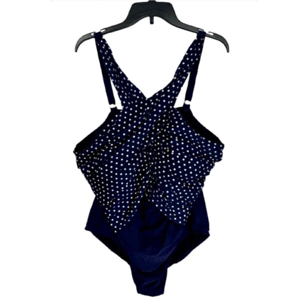 Swimsuits for All One Piece Swimsuit Size 24 Navy Blue Polka Dot High Neck Wrap - Picture 3 of 10